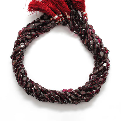 Natural rhodolite garnet oval beads strand side profile