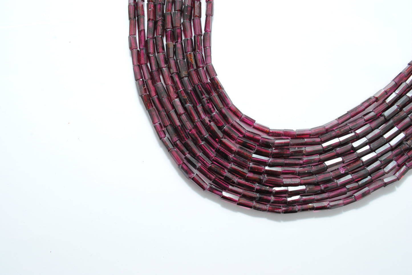 Natural rhodolite garnet tube beads strand side profile