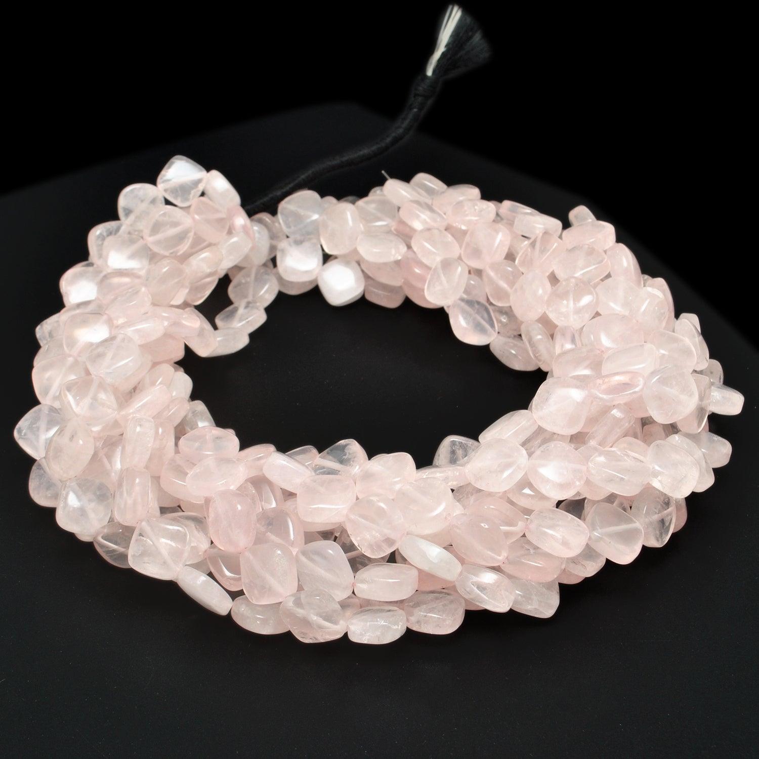 Rose quartz plain cushion beads 17 inch strand overhead flat lay