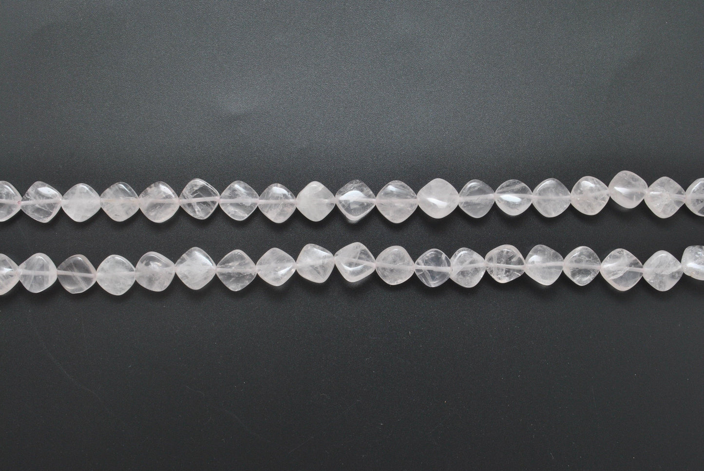 Natural rose quartz cushion beads Jaipur wholesale - scale reference