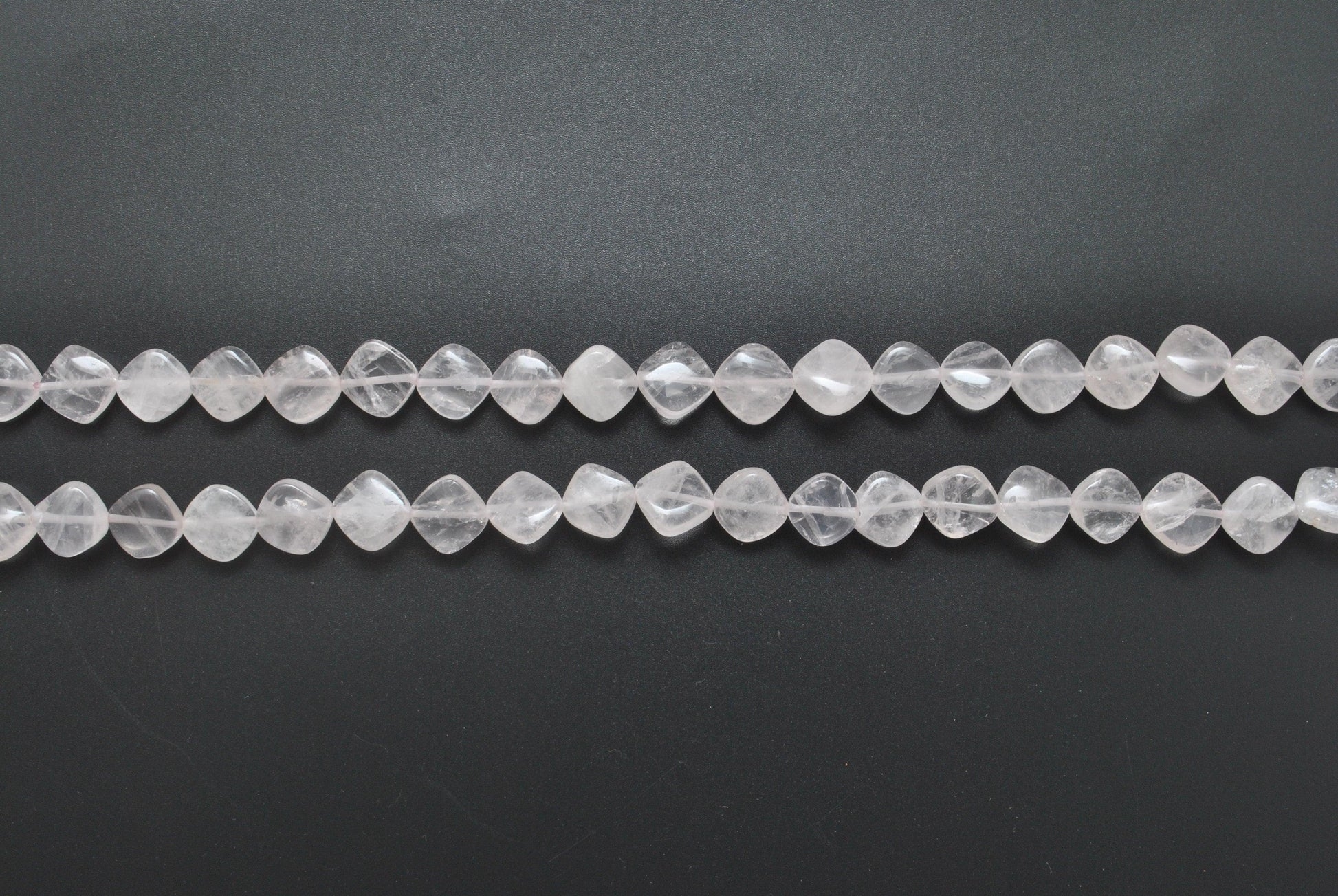 Natural rose quartz cushion beads Jaipur wholesale - scale reference