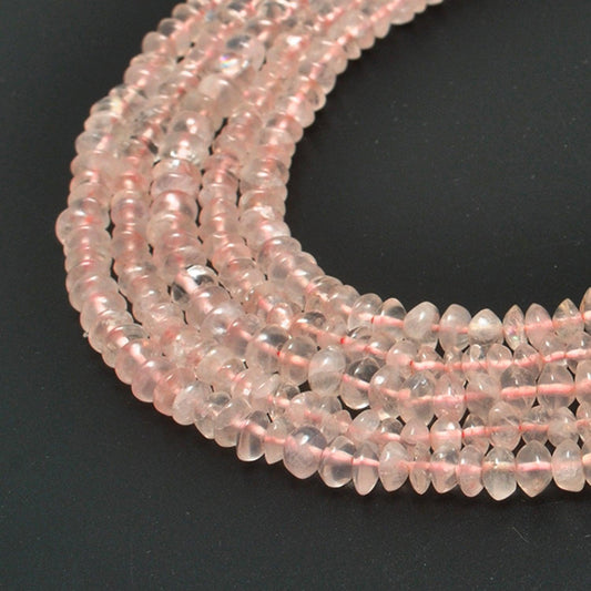 Natural rose quartz plain button beads 14 inch strand - front view