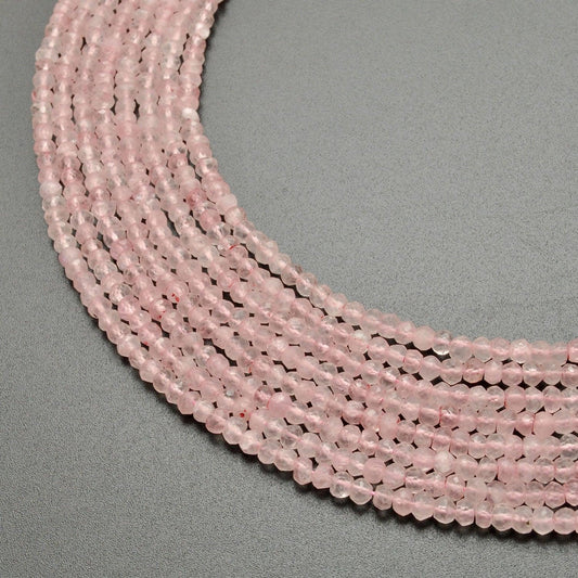 Natural rose quartz rondelle faceted beads 13 inch strand - front view
