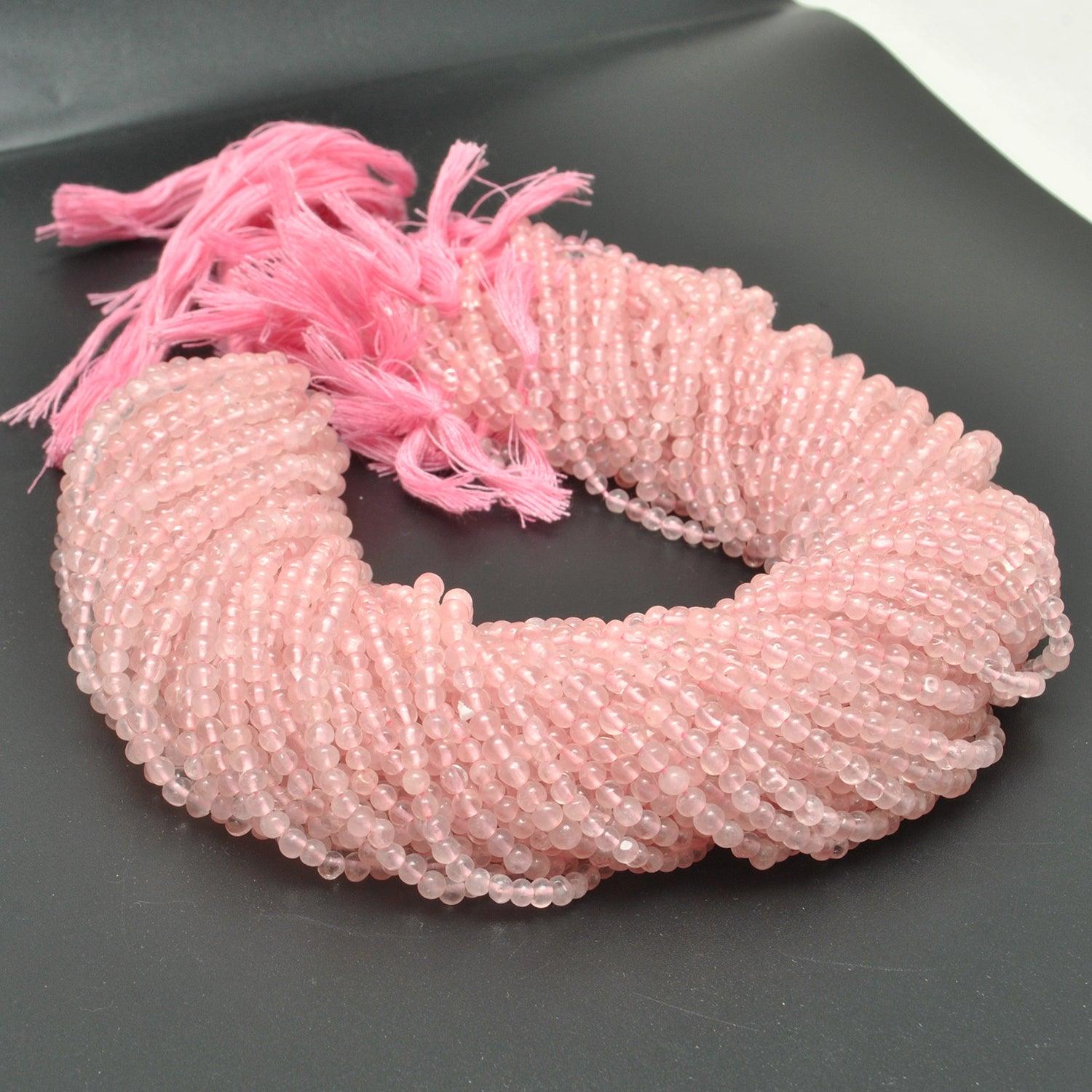 Natural rose quartz round beads strand side profile