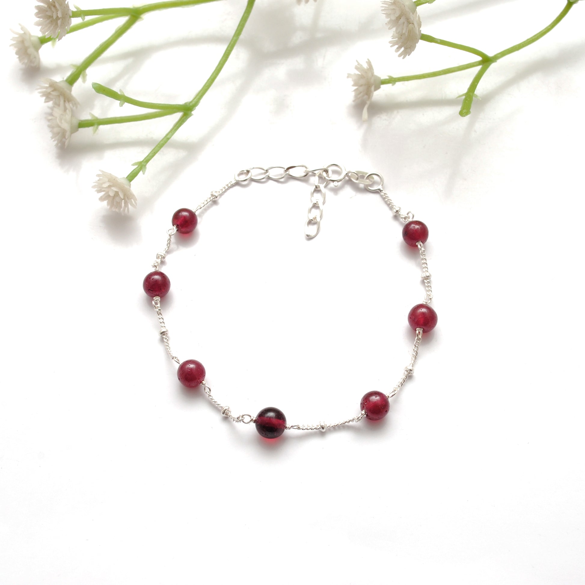 Natural Ruby 5mm Ball Bead Bracelet - Front View Handmade Gemstone