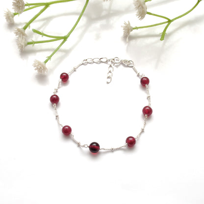 Natural Ruby 5mm Ball Bead Bracelet - Front View Handmade Gemstone