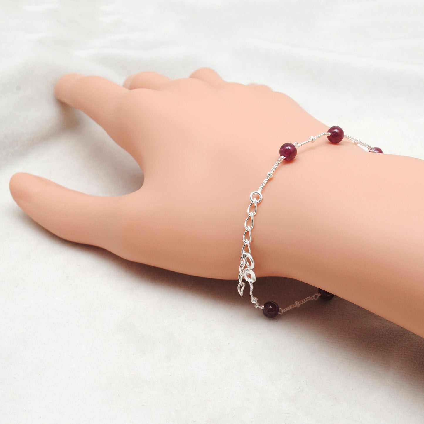 Natural Ruby Ball Bead Bracelet - Overhead View Gemstone