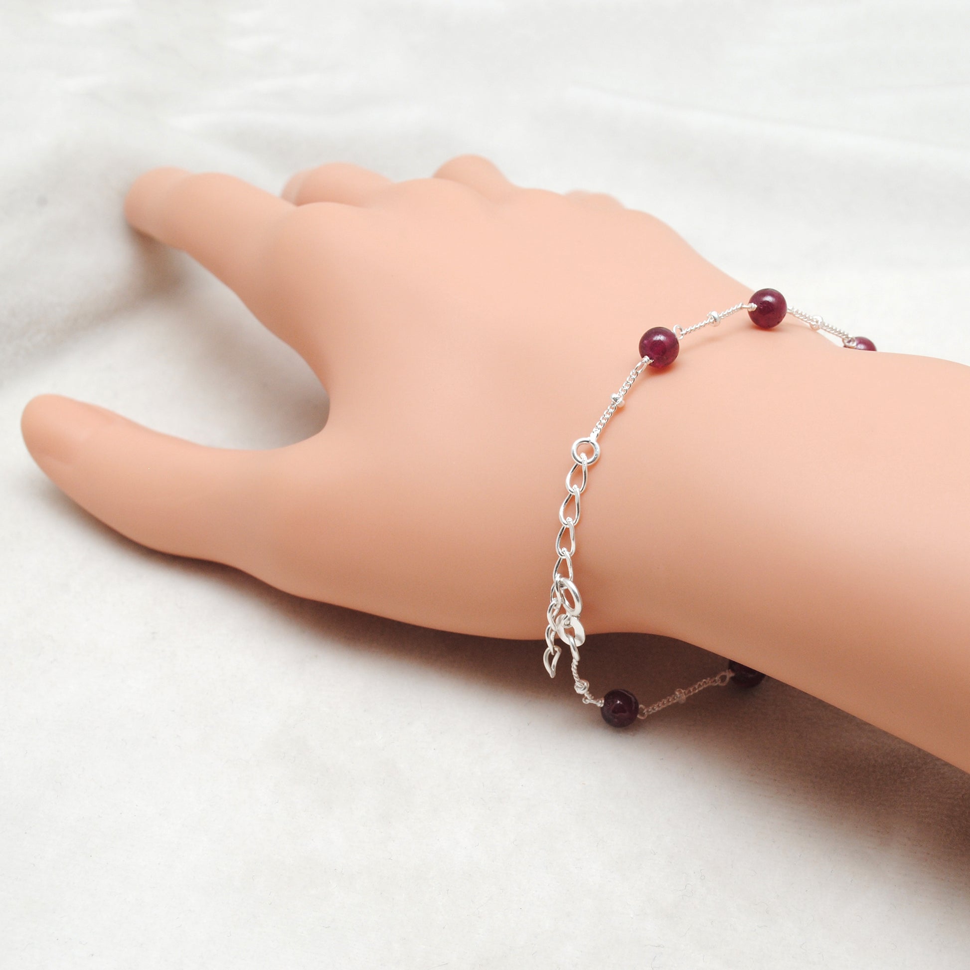 Natural Ruby Ball Bead Bracelet - Overhead View Gemstone