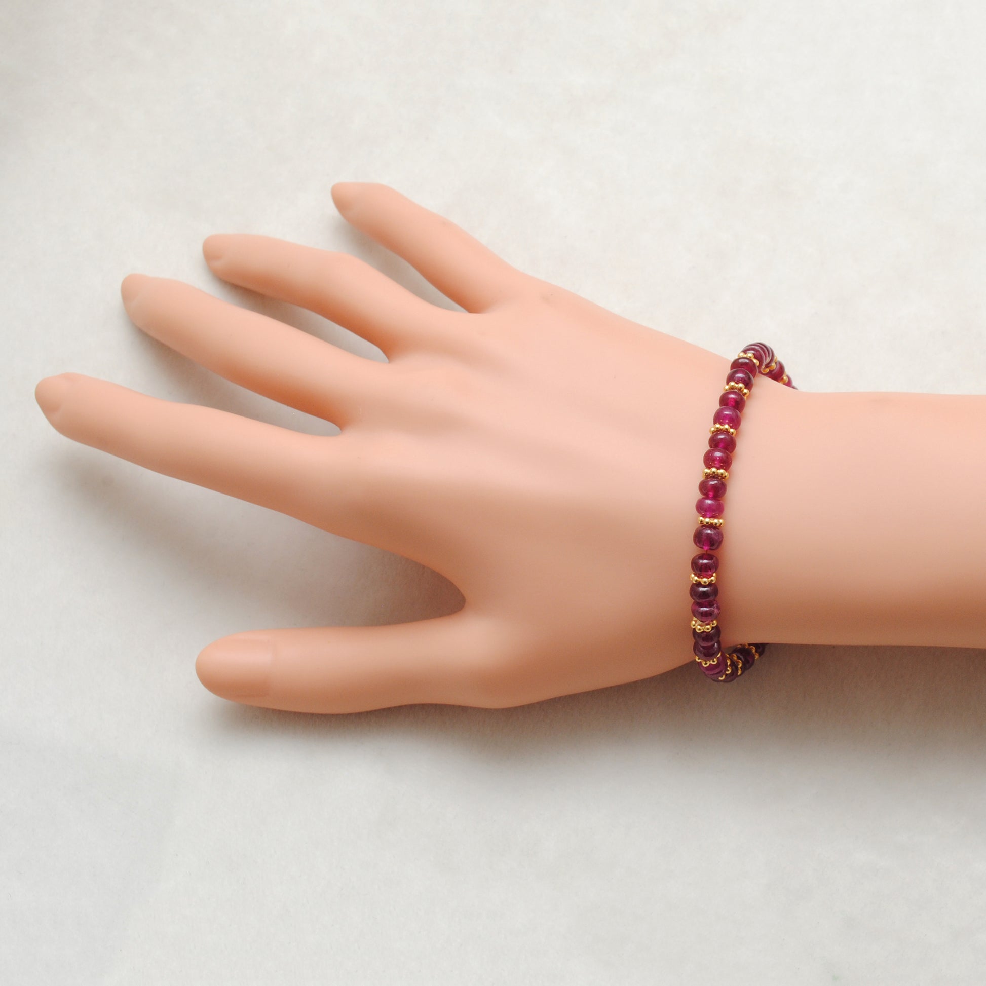 Natural Ruby Beaded Bracelet 9 Inch - Front View Handmade