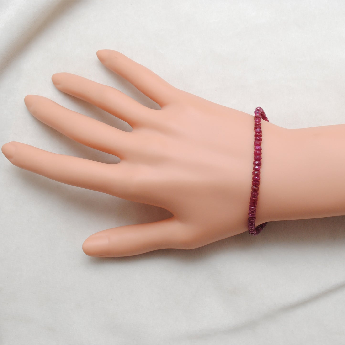 Natural Ruby Beaded Bracelet July Birthstone - Front View Handmade