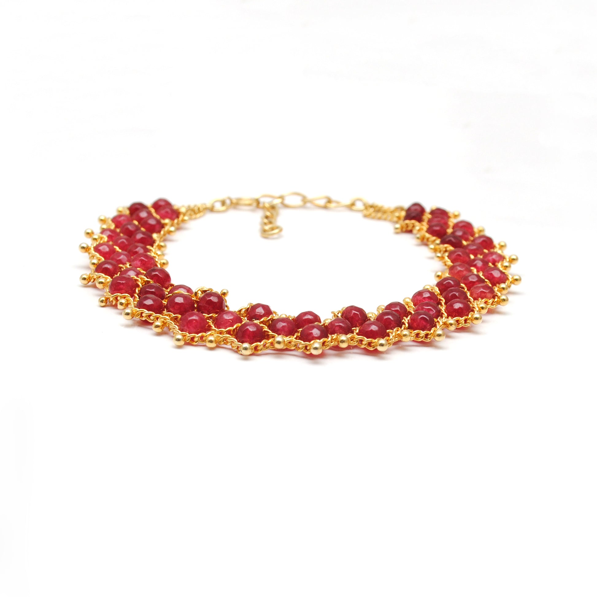 Natural Ruby Beaded Gold Bracelet - Clasp Detail Handmade Jaipur