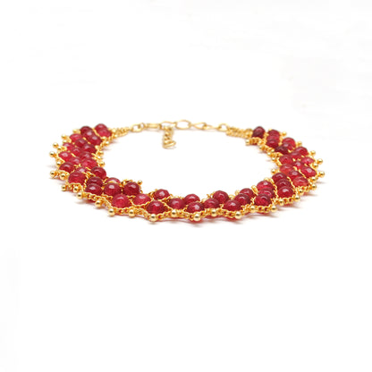 Natural Ruby Beaded Gold Bracelet - Clasp Detail Handmade Jaipur
