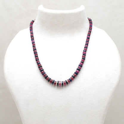 Natural Ruby Blue Sapphire Beaded Necklace - Front View Gemstone Jewelry