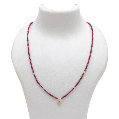 Natural Ruby Delicate Beaded Silver Chain Necklace - Front View