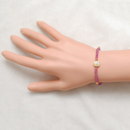 Natural Ruby Diamond Beaded Bracelet - Front View Handmade