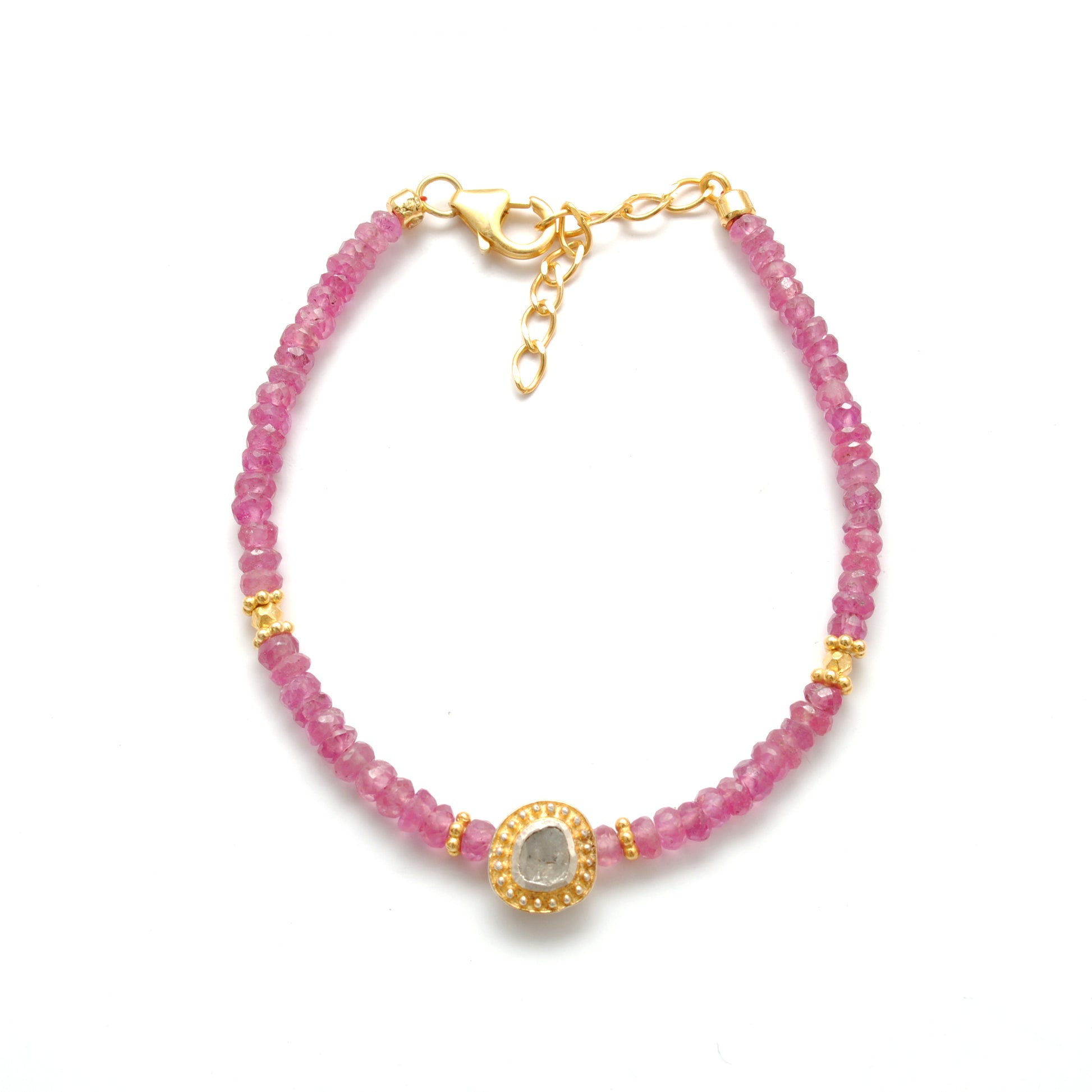 Natural Ruby Diamond Bracelet July Birthstone - Overhead View