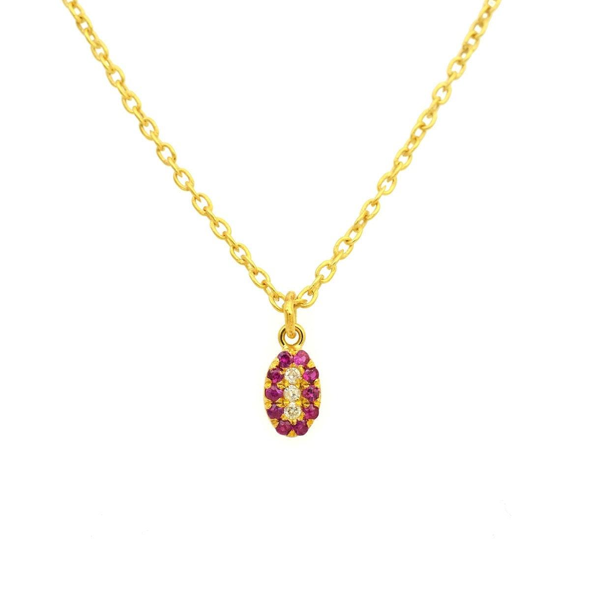 Natural Ruby Diamond Pavé Oval Evil Eye Gold Pendant – Detail View