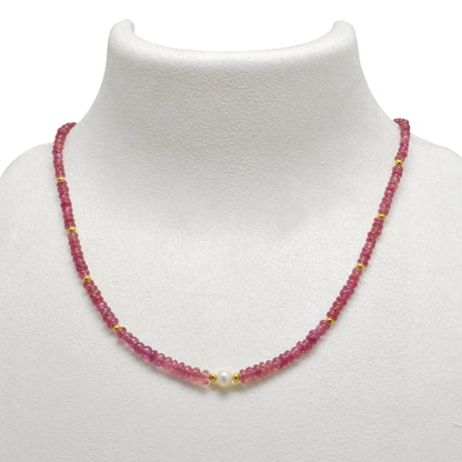 Natural Ruby Freshwater Pearl Gold-Plated Beaded Necklace - Front View