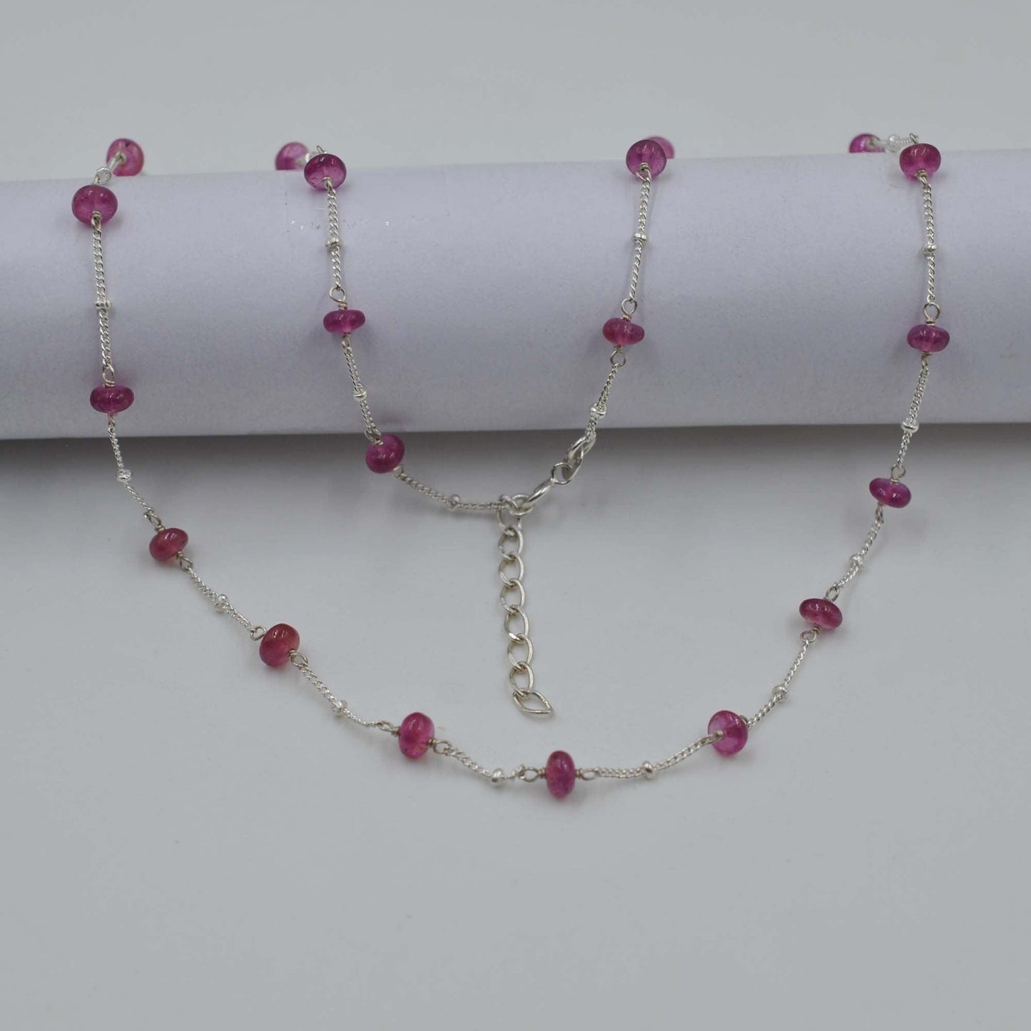 Natural Ruby Gemstone Chain Necklace July Birthstone Gift - Overhead View