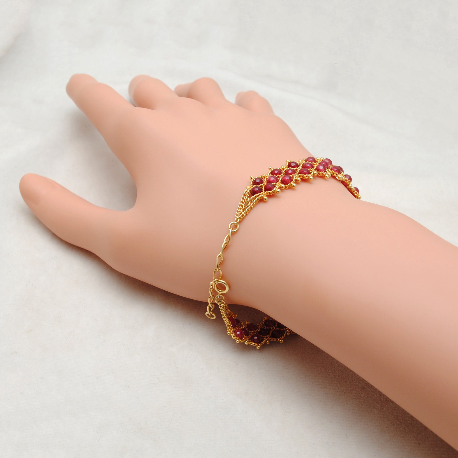 Natural Ruby Gold-Plated Victorian Bracelet - Overhead View