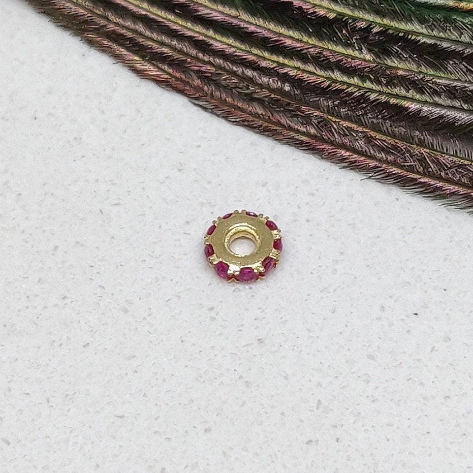 Natural Ruby Micro Pavé 14K Solid Gold Wheel Spacer Finding – Front View