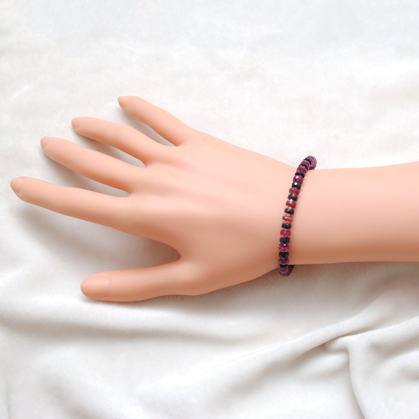 Natural Ruby Multi-Color Sapphire Beaded Bracelet - Front View