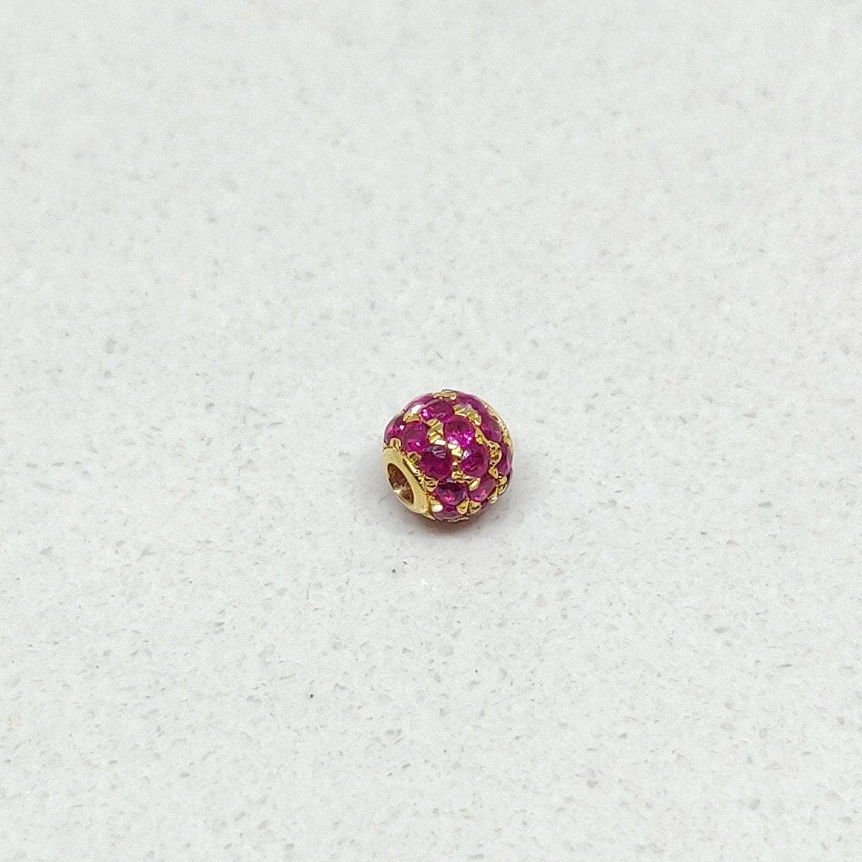 Natural Ruby Pavé Ball Spacer Bead 14K Gold – Close-Up Detail