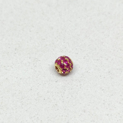 Natural Ruby Pavé Ball Spacer Bead 14K Gold – Close-Up Detail