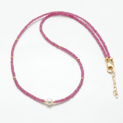 Natural Ruby Pearl Beaded Necklace - July Birthstone Gift