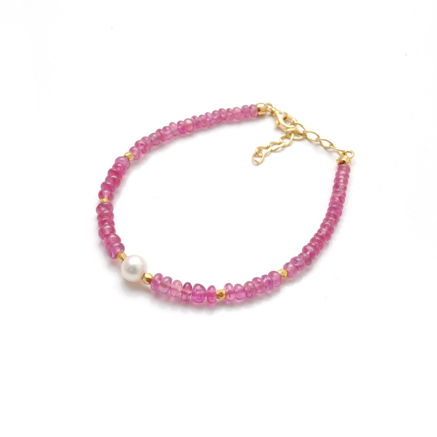 Natural Ruby Pearl Bracelet July Birthstone - Overhead View