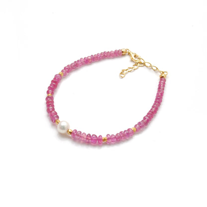 Natural Ruby Pearl Bracelet July Birthstone - Overhead View