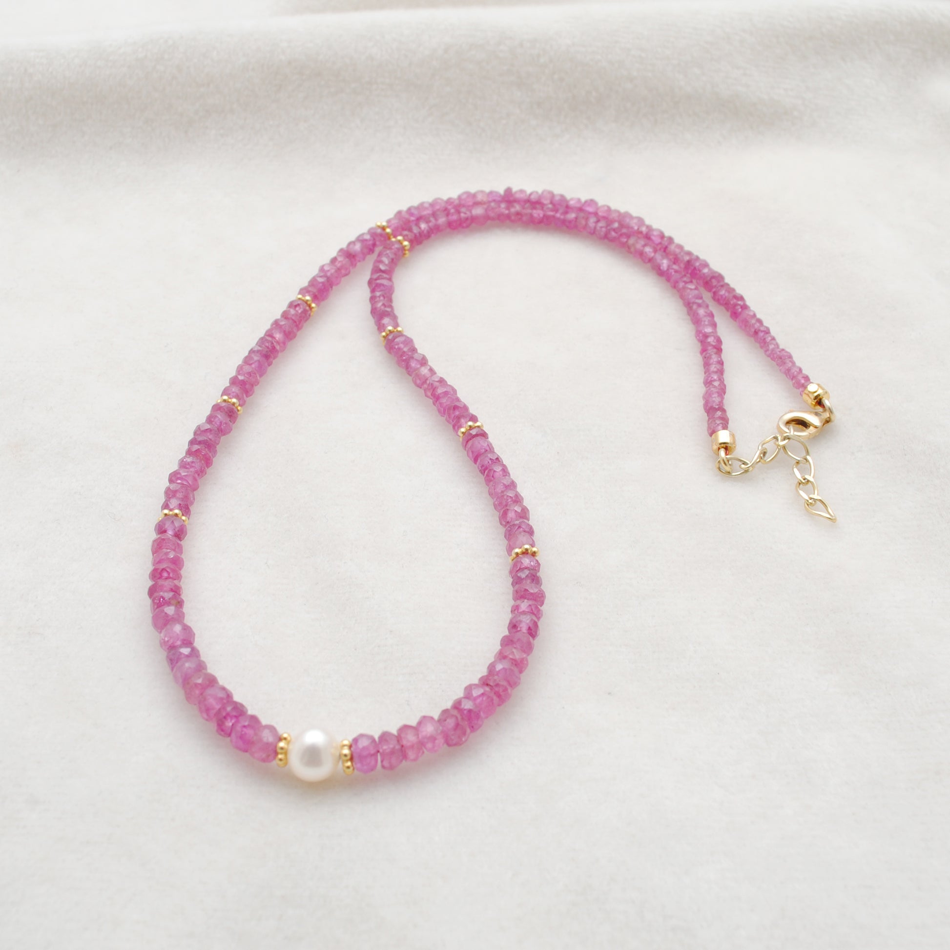 Natural Ruby Pearl Gemstone Necklace for Women - Side View