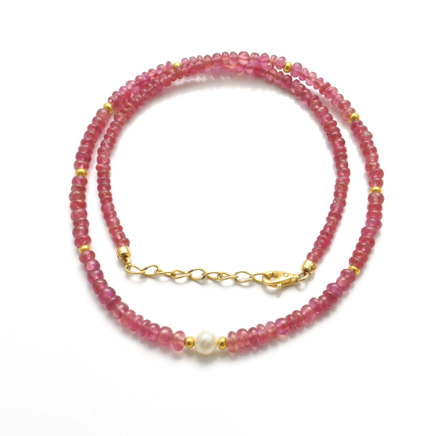 Natural Ruby Pearl Gold-Plated Necklace - Close-Up Bead Detail