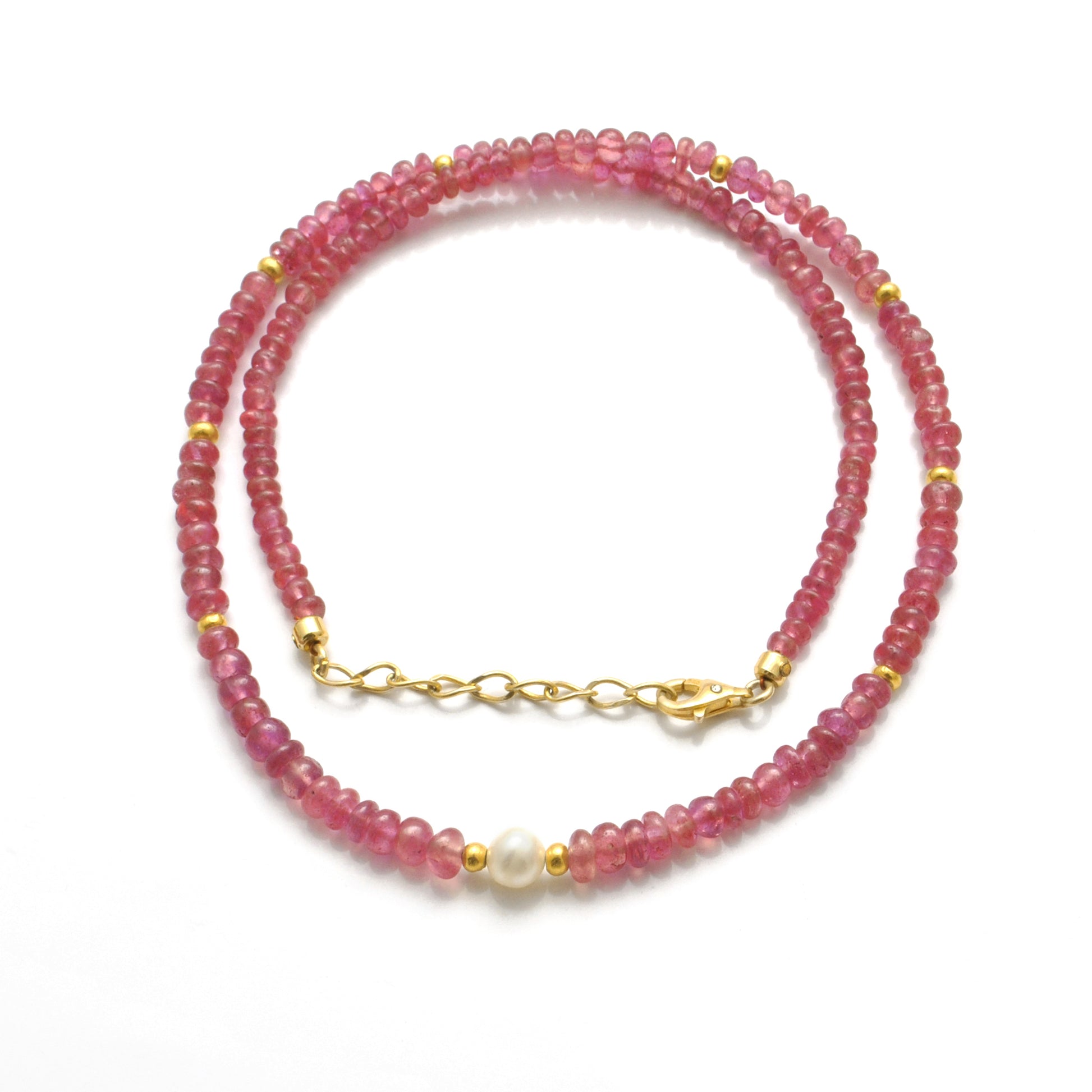 Natural Ruby Pearl Gold-Plated Necklace - Close-Up Bead Detail