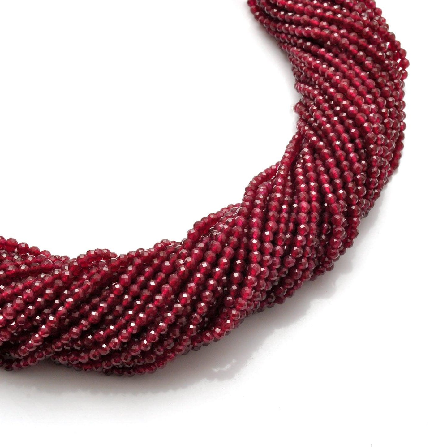 Red ruby quartz round beads 13.5 inch strand overhead flat lay