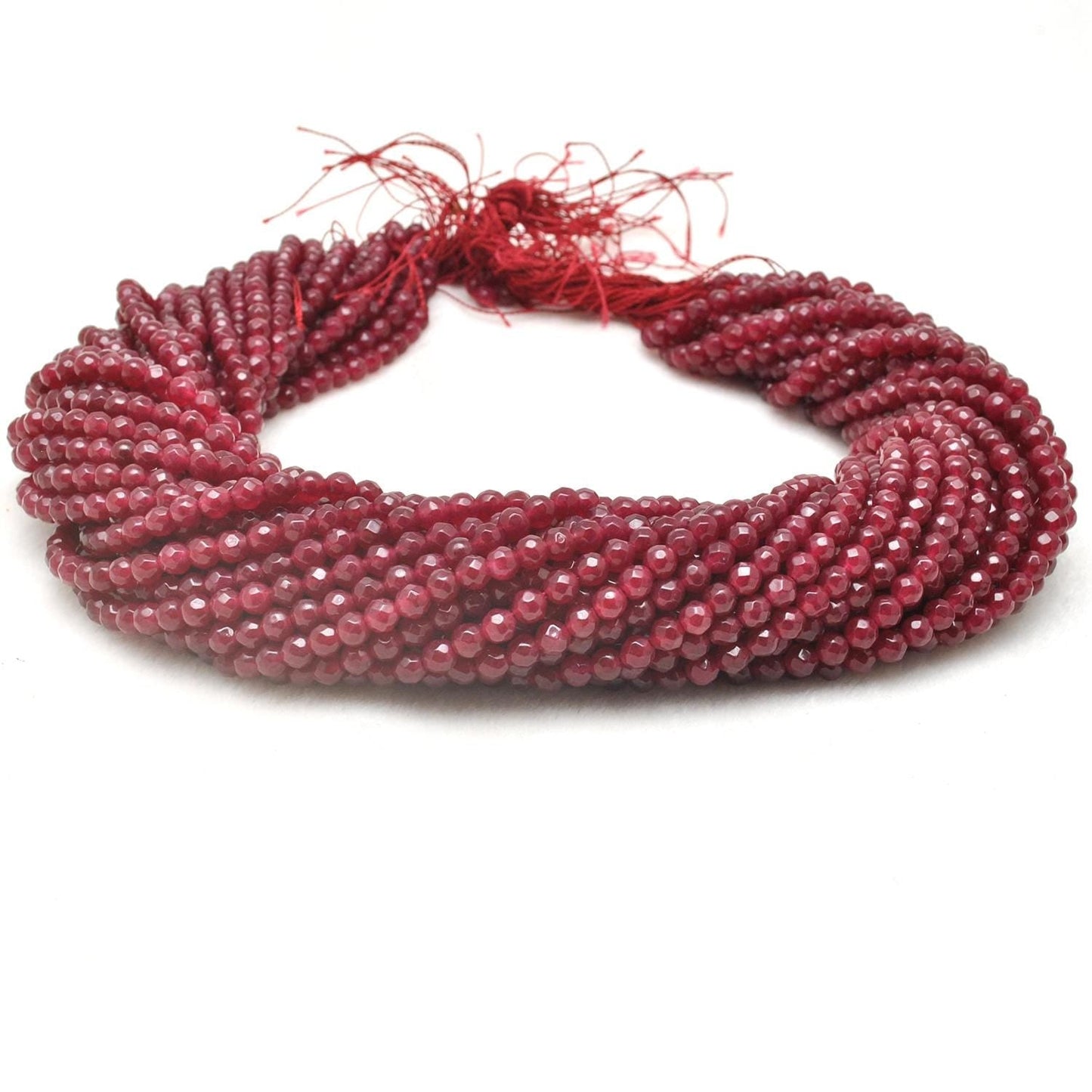 Ruby quartz round beads 15 inch strand overhead flat lay