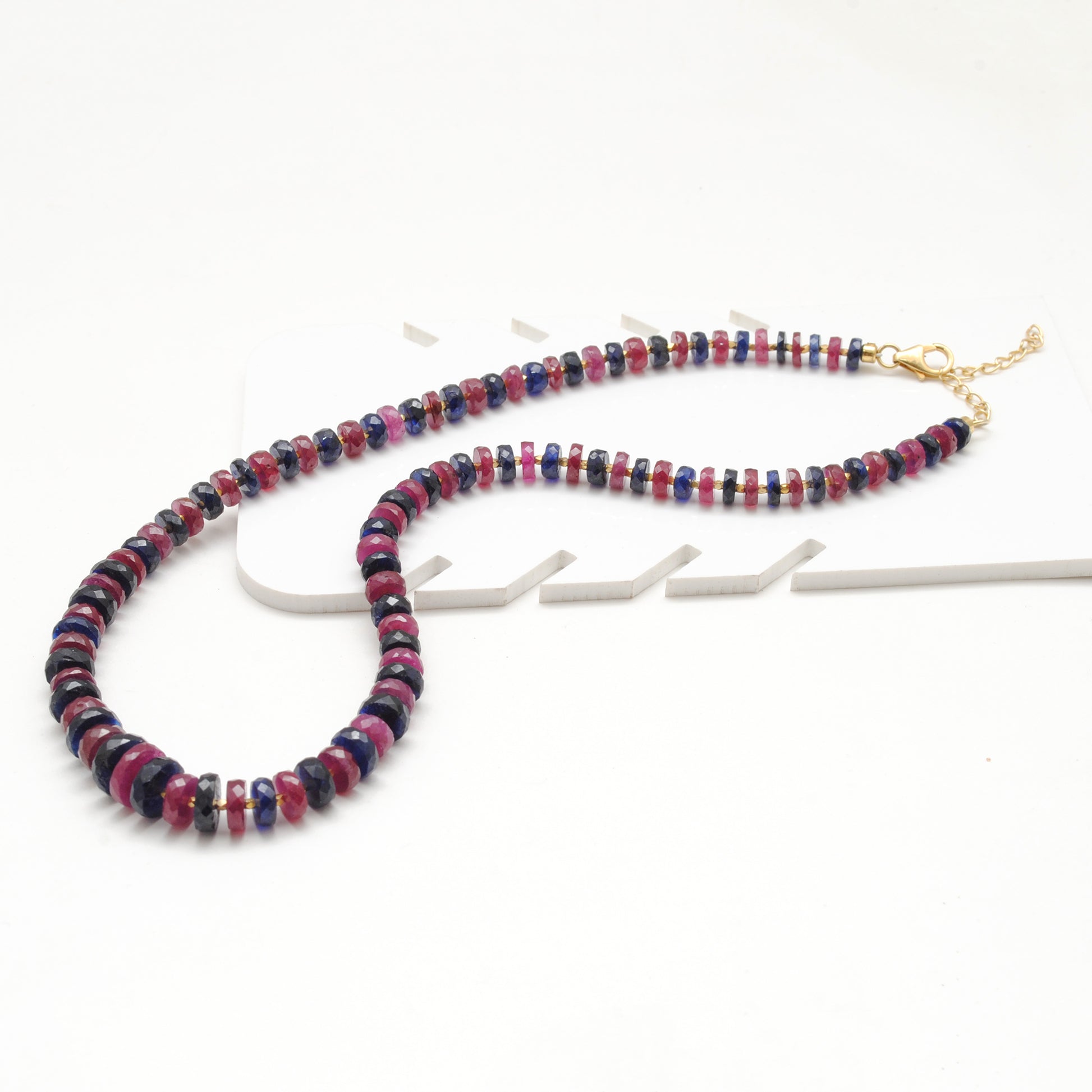 Natural Ruby Sapphire Gemstone Necklace - Side View Handmade