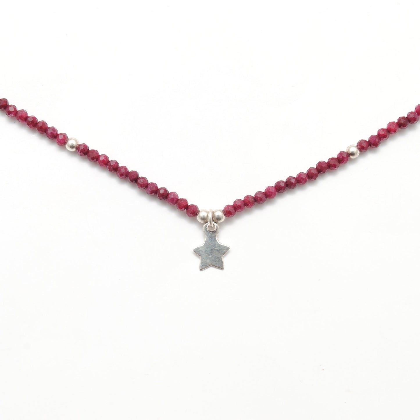 Natural Ruby Silver Chain Necklace for Women - Side Profile