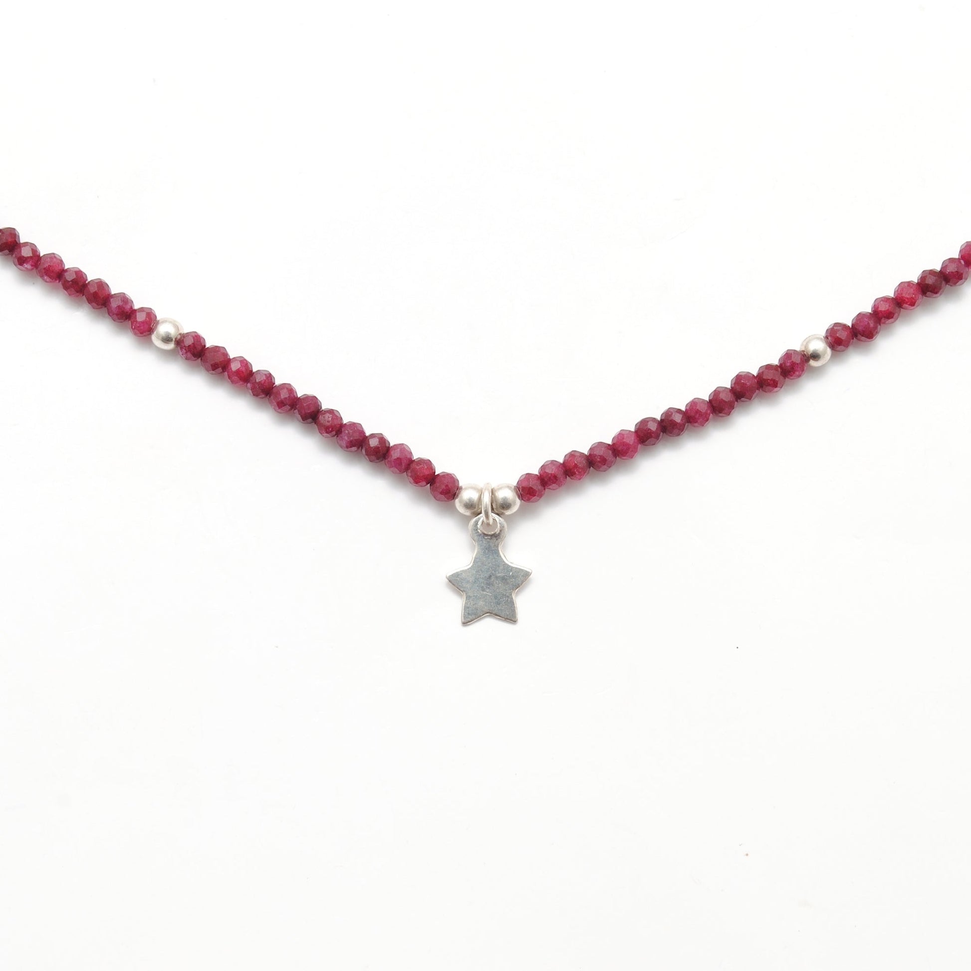 Natural Ruby Silver Chain Necklace for Women - Side Profile