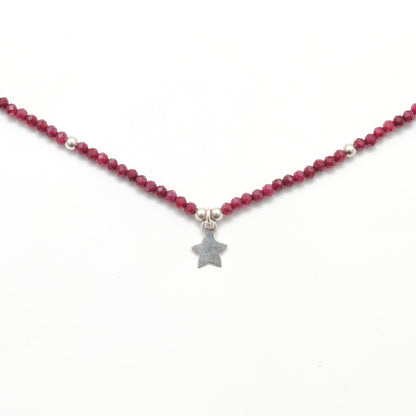 Natural Ruby Silver Chain Necklace for Women - Side Profile