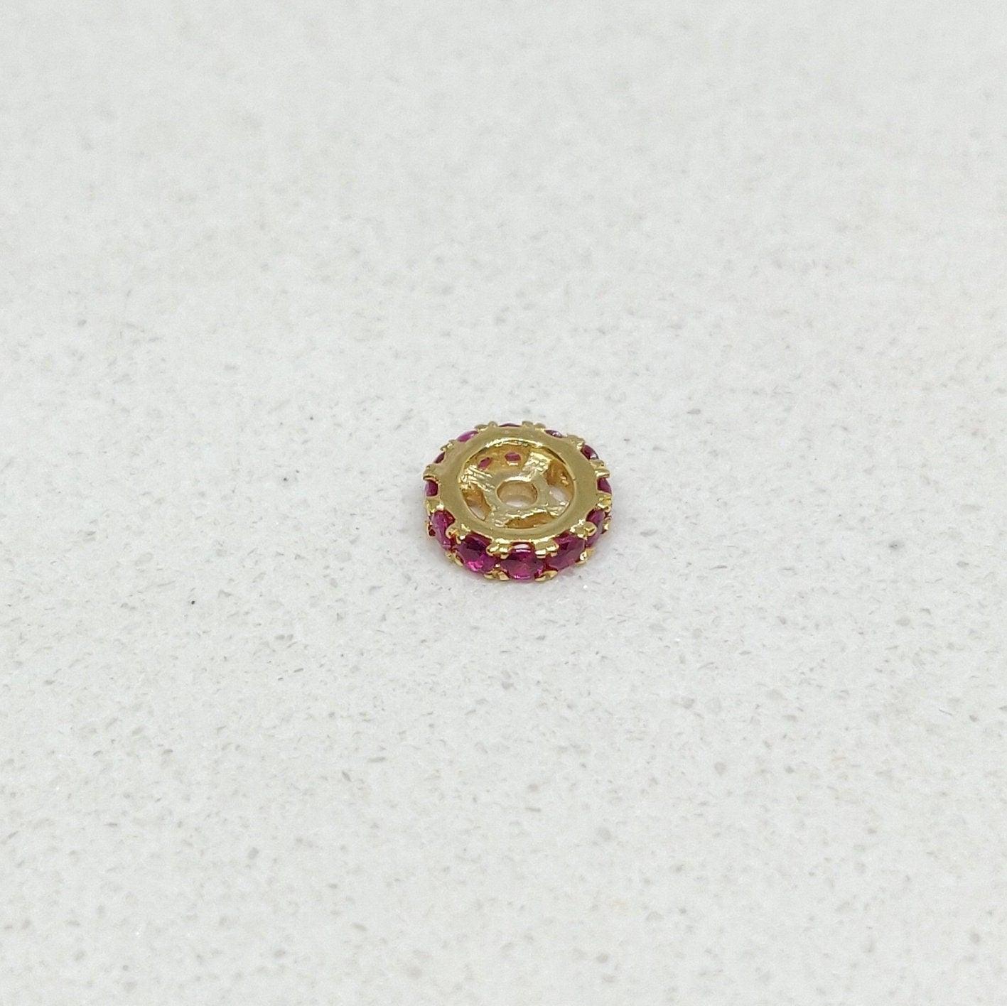 Natural Ruby Wheel Rondelle Spacer 14K Gold – Close-Up Detail