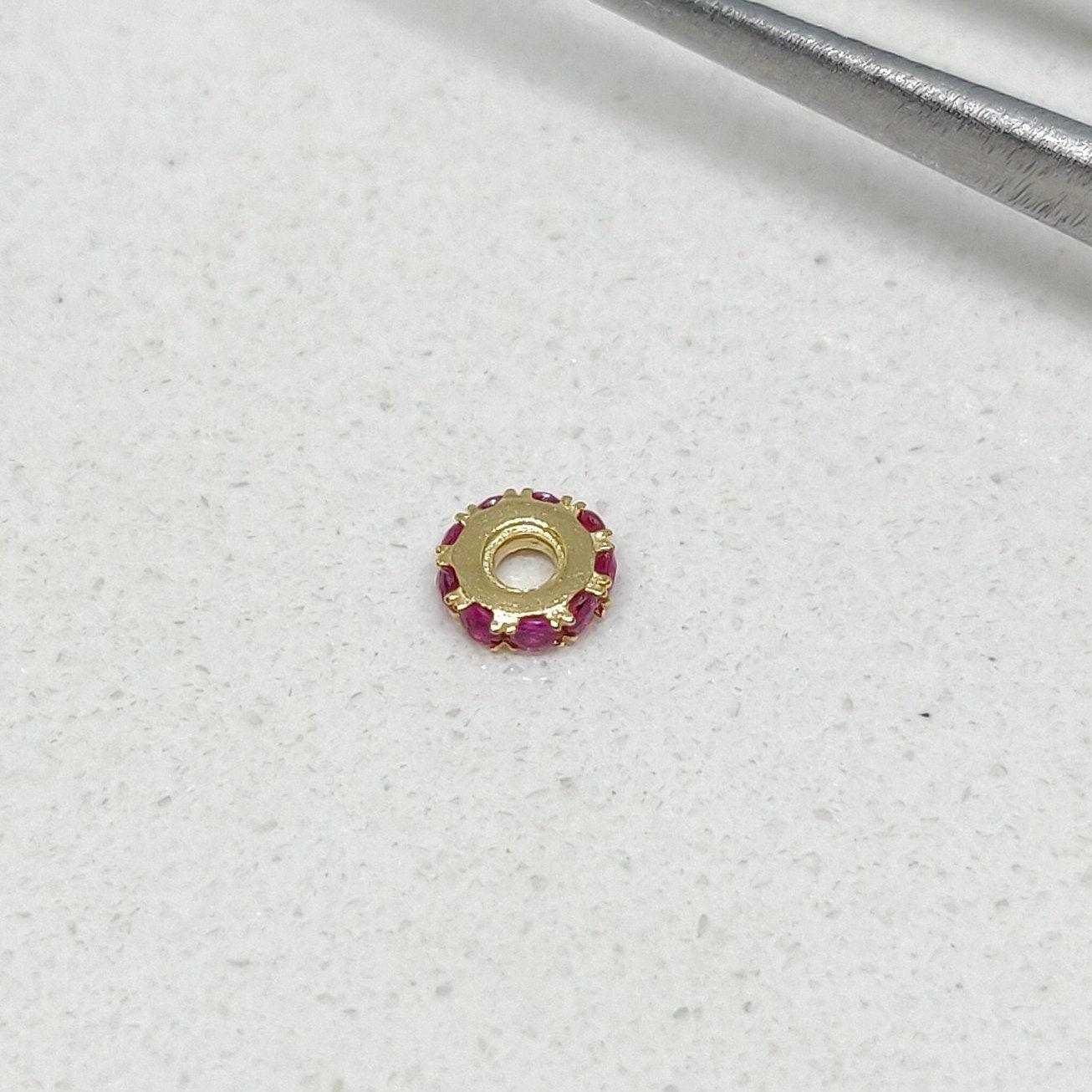 Natural Ruby Wheel Spacer Bead 14K Gold – Close-Up Detail