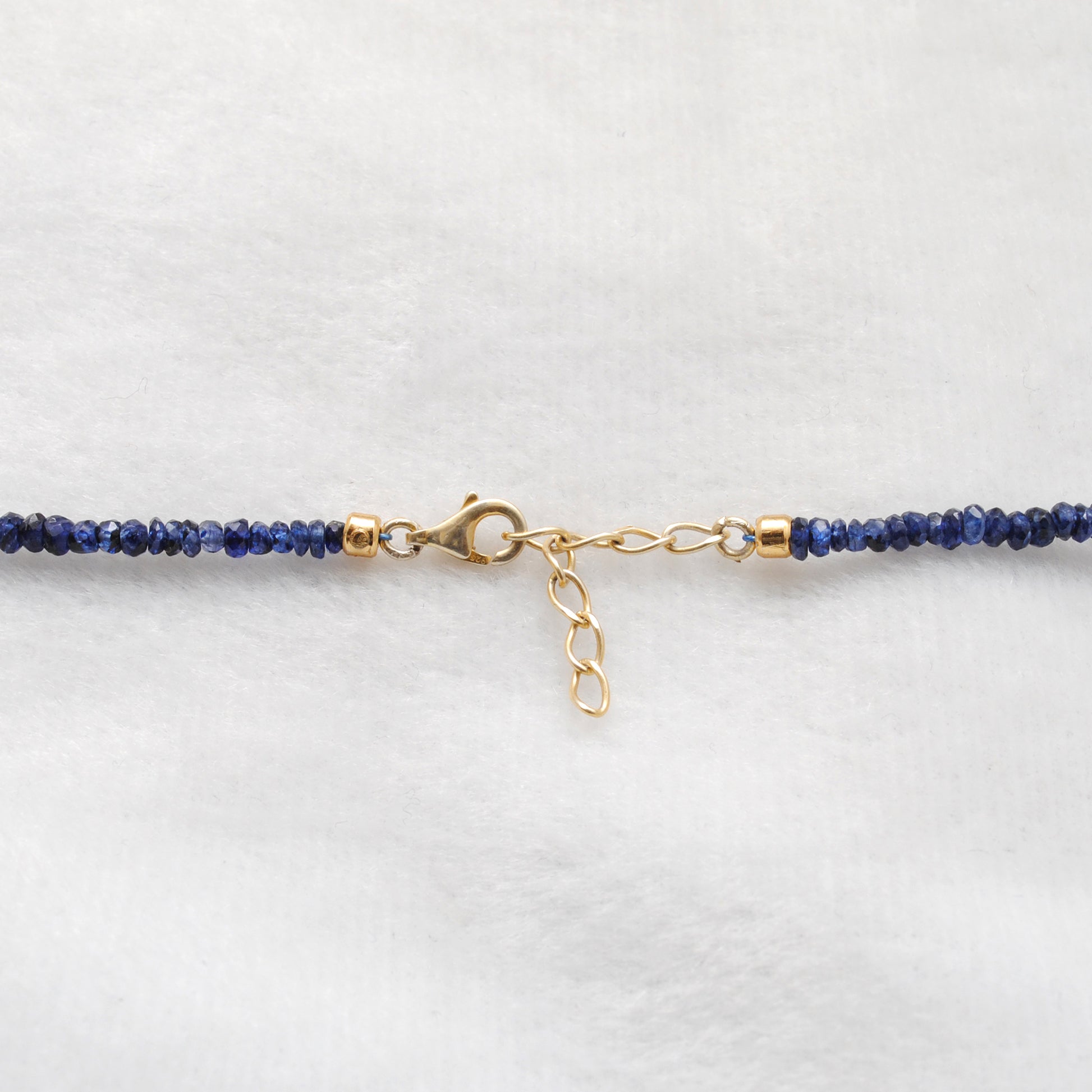 Natural Sapphire Beaded Necklace Diamond Pendant - Worn Neck View