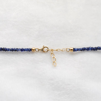 Natural Sapphire Beaded Necklace Diamond Pendant - Worn Neck View