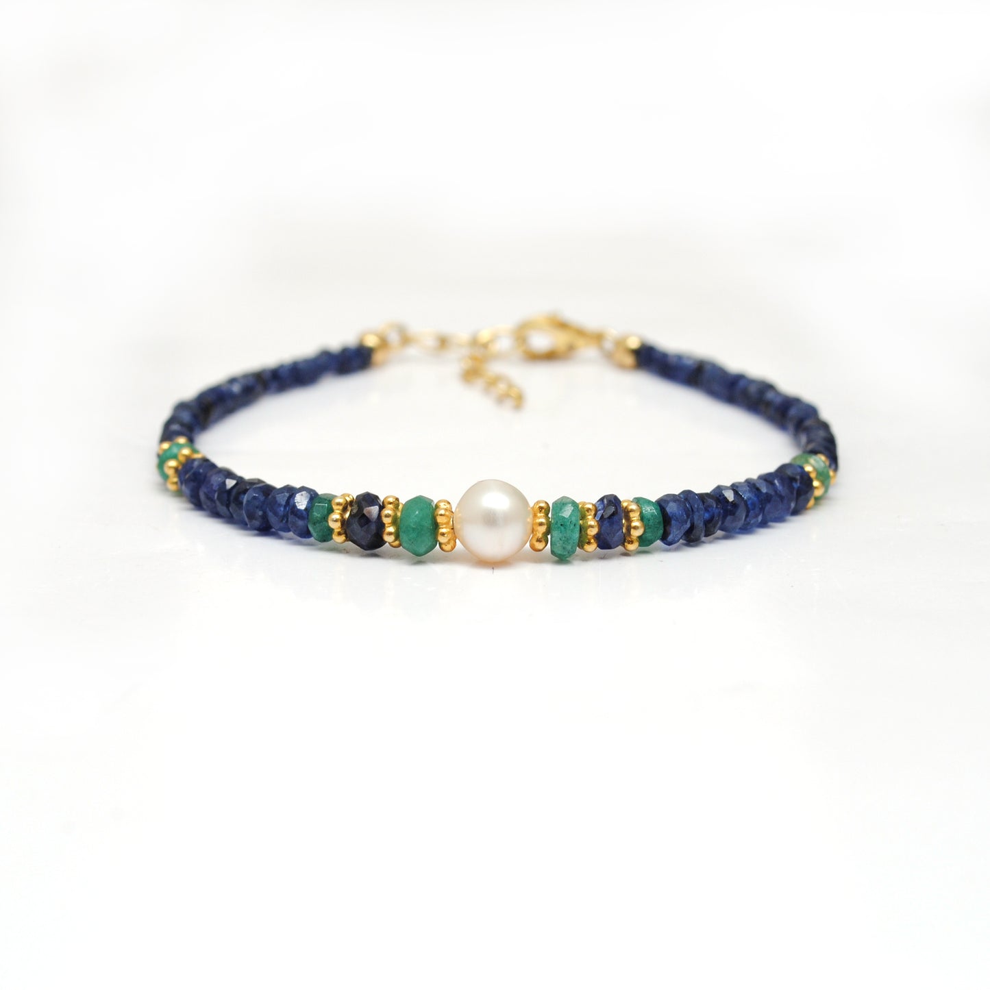 Natural Sapphire Emerald Bracelet - Overhead View Birthstone Jaipur
