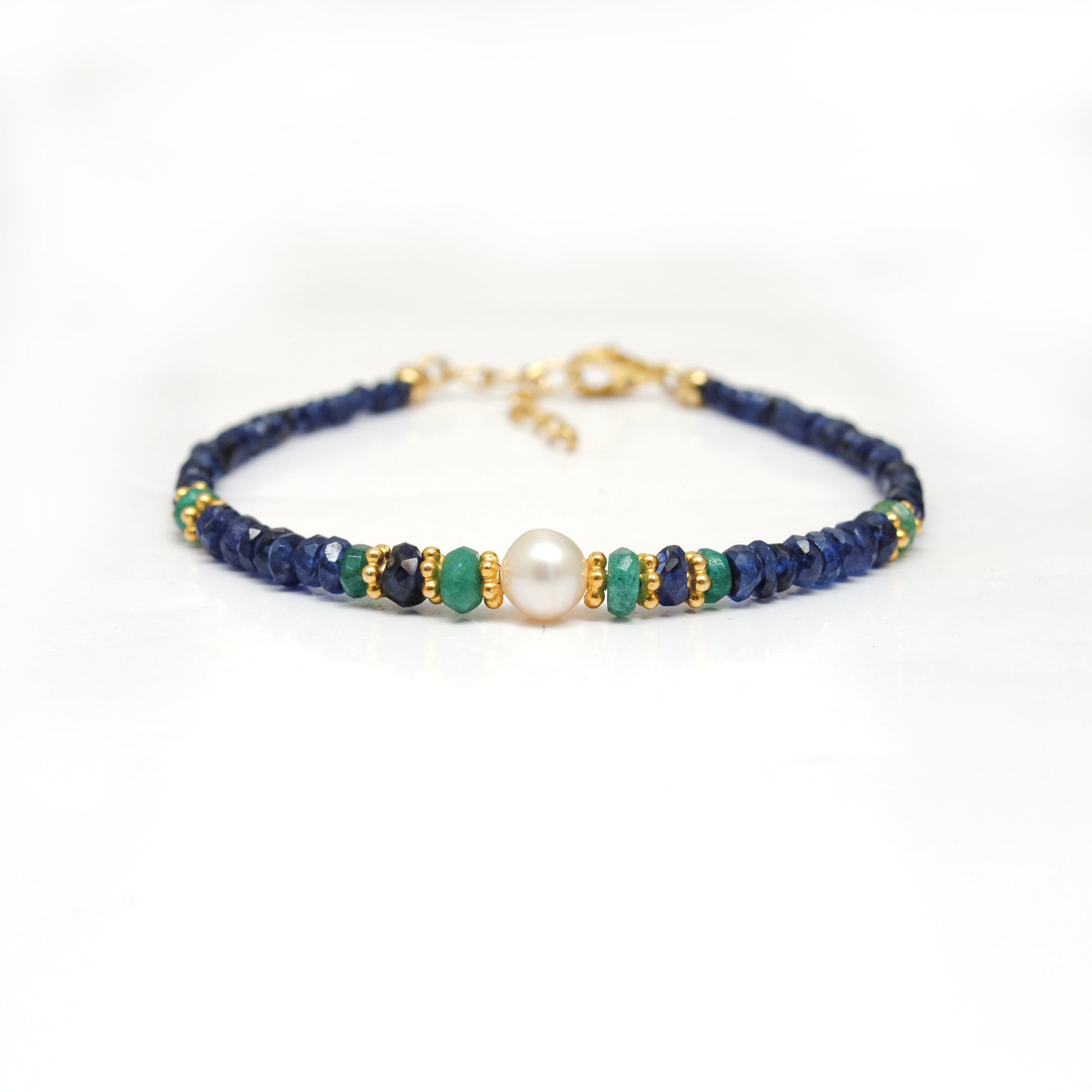 Natural Sapphire Emerald Bracelet - Overhead View Birthstone Jaipur