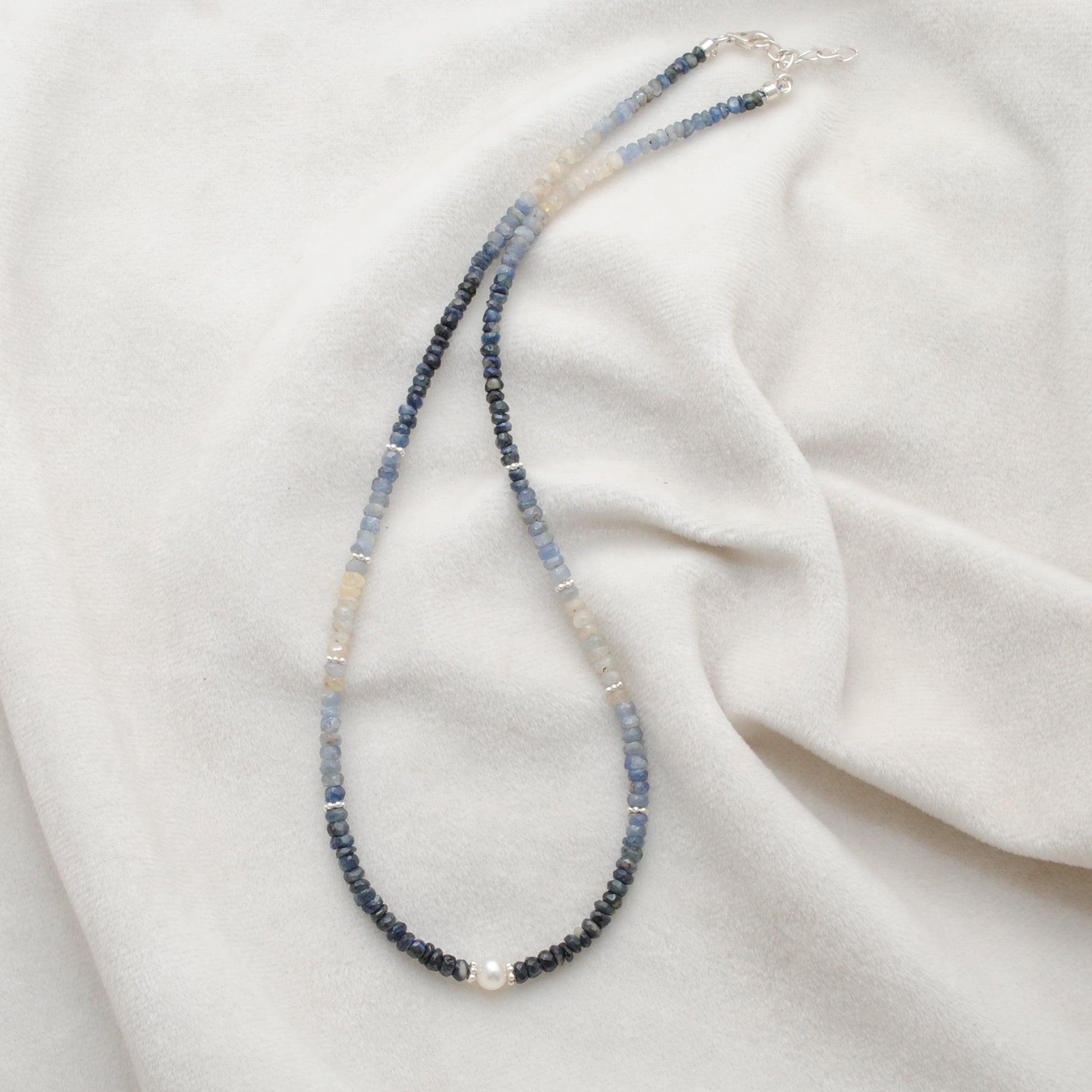 Natural Sapphire Pearl Beaded Necklace Jaipur - Worn Neck View