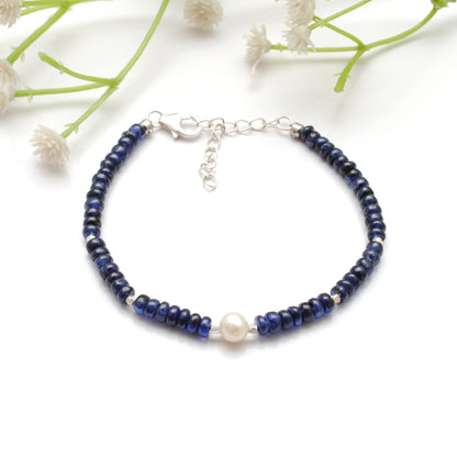 Natural Sapphire Pearl Bracelet September Birthstone - Side Profile