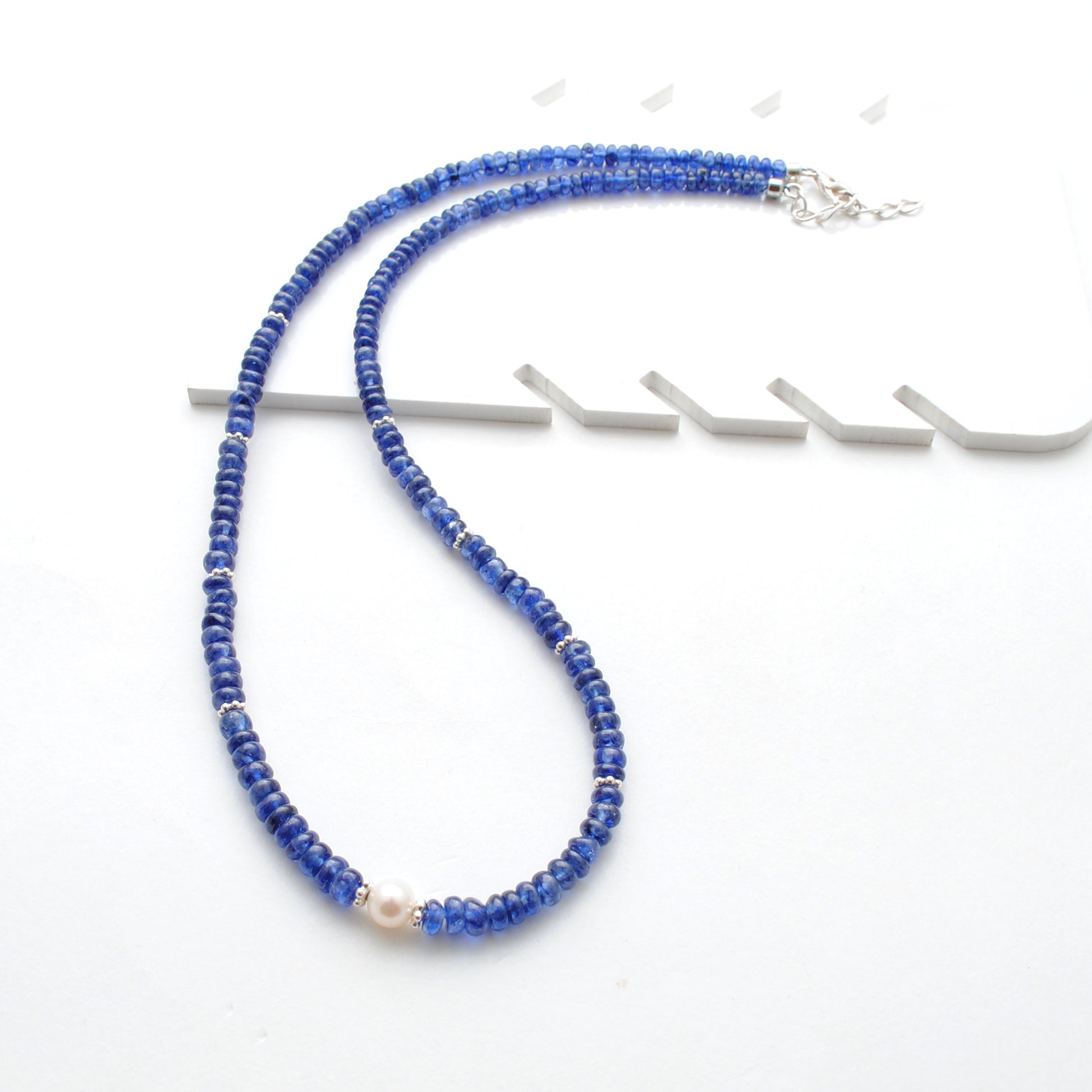 Natural Sapphire Pearl Gemstone Necklace for Women - Angled Side View