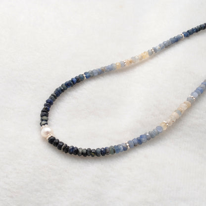 Natural Sapphire Pearl Gemstone Necklace for Women - Side View